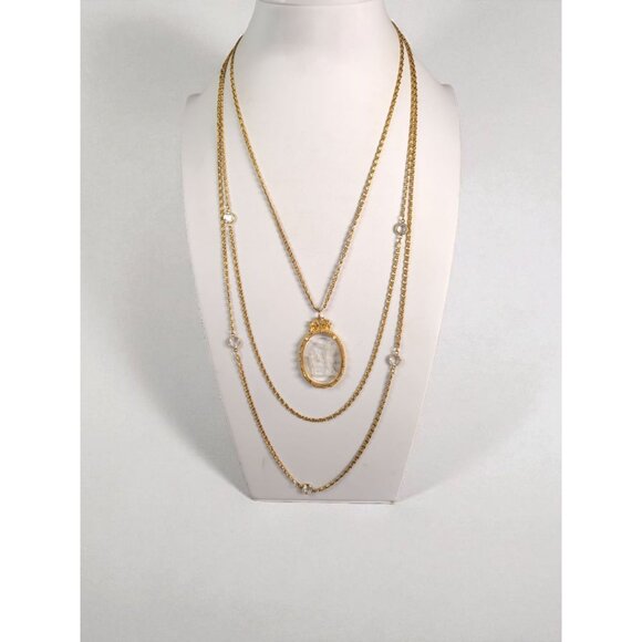 Goldette Jewelry - Goldette 3-Strand Gold-Tone Vintage Cupid Angel Intaglio Cameo Necklace